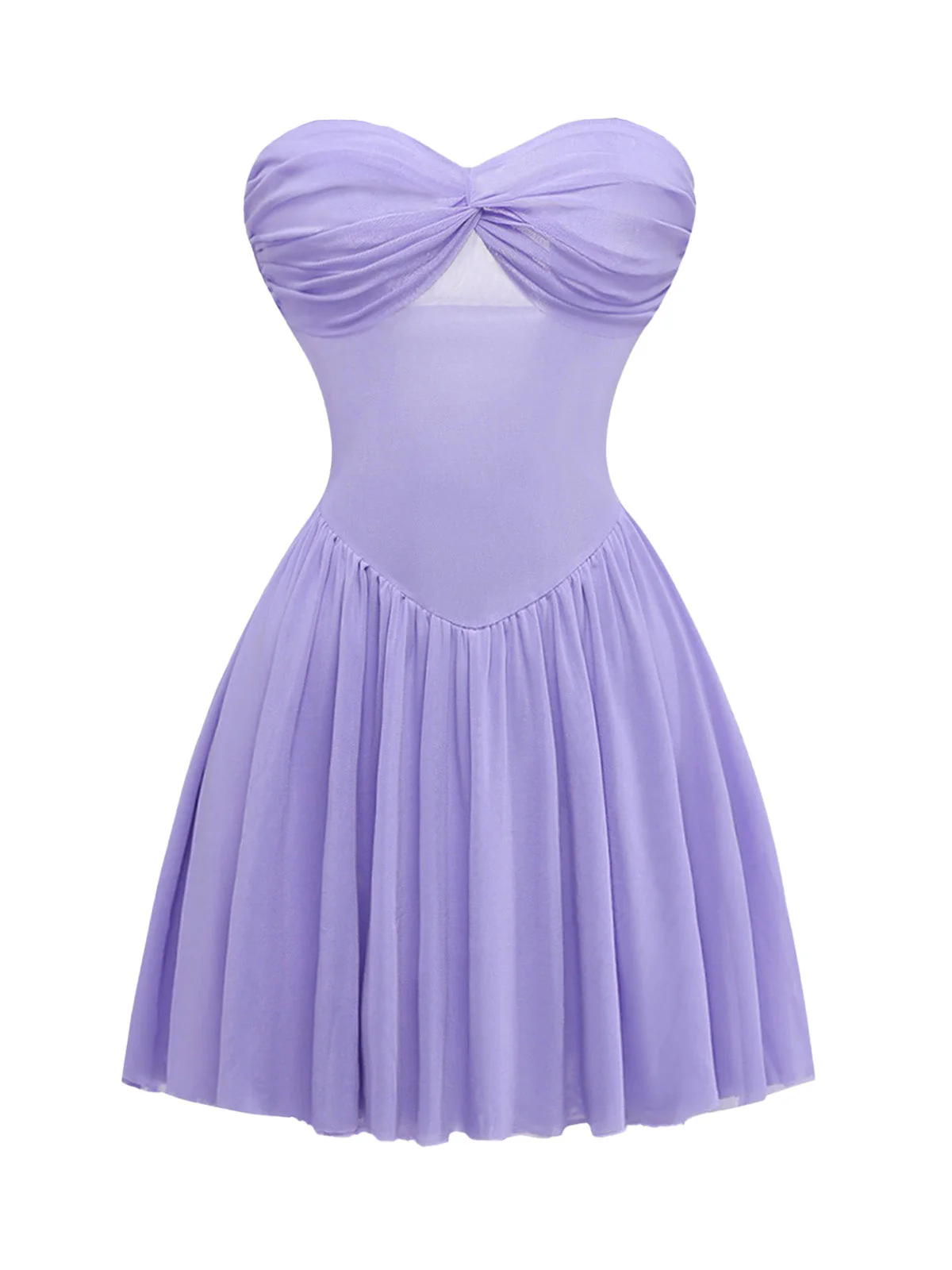 Mini-robe babydoll bustier résille lilas foulard années 70 - Image 4