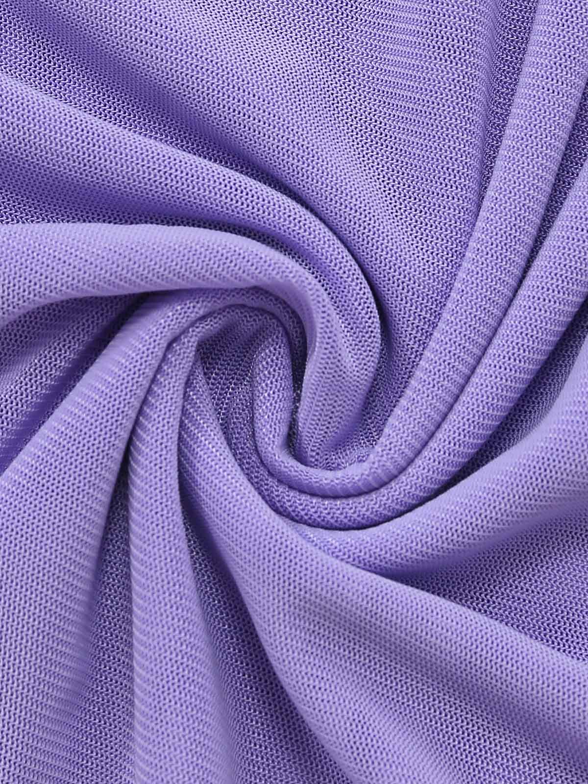 Mini-robe babydoll bustier résille lilas foulard années 70 - Image 5