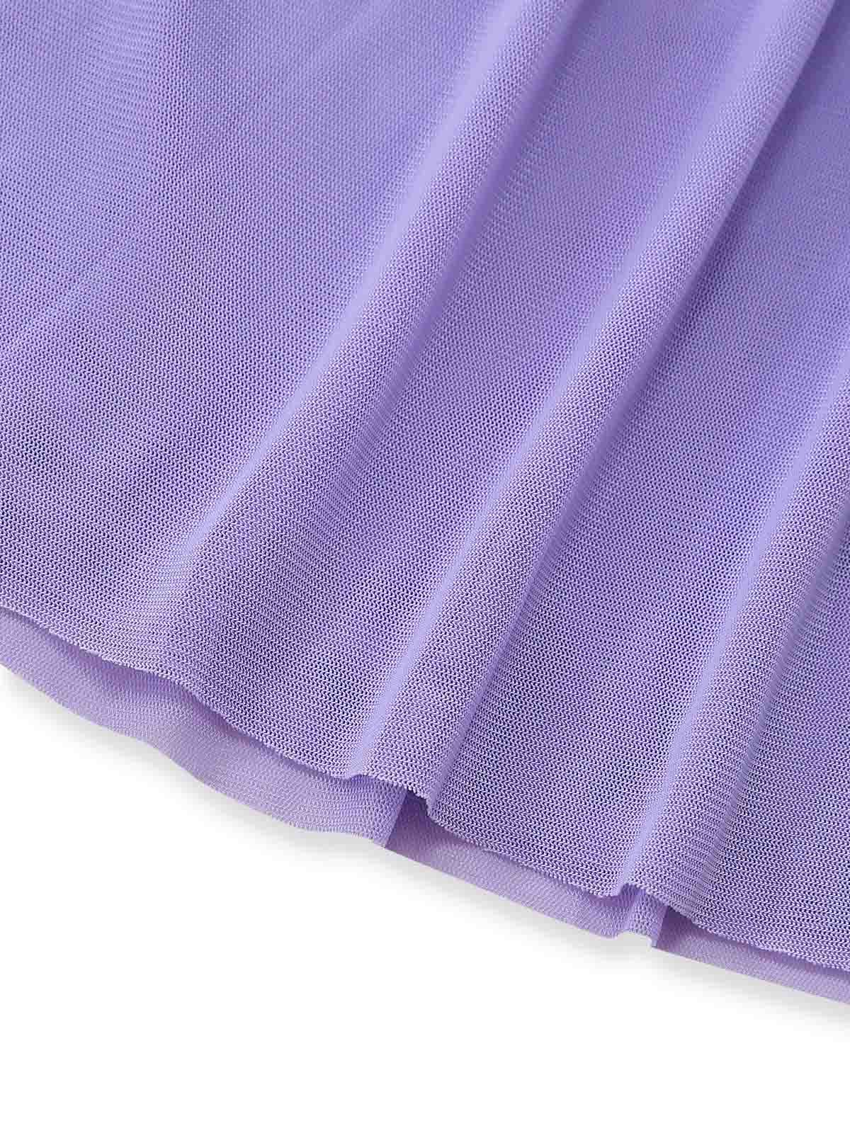 Mini-robe babydoll bustier résille lilas foulard années 70 - Image 6