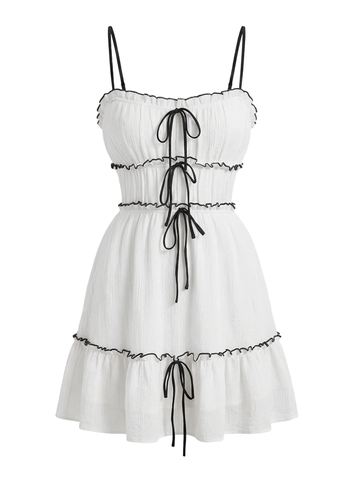 Mini Robe Blanche à Bretelles Fines et Volants Années 1960 - Image 2