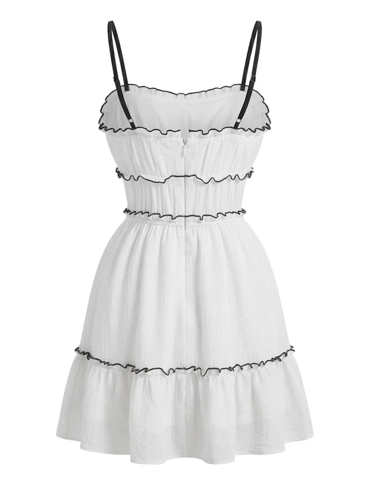 Mini Robe Blanche à Bretelles Fines et Volants Années 1960 - Image 3