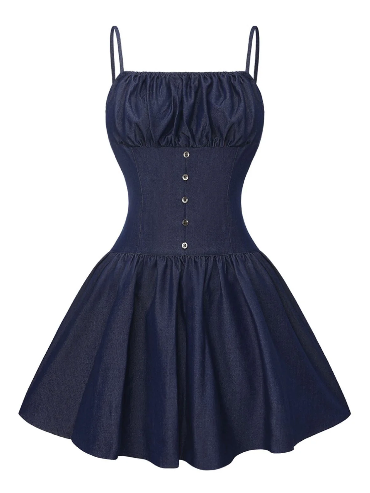 Mini-robe froncée bleue à bretelles spaghetti années 1960 - Image 2