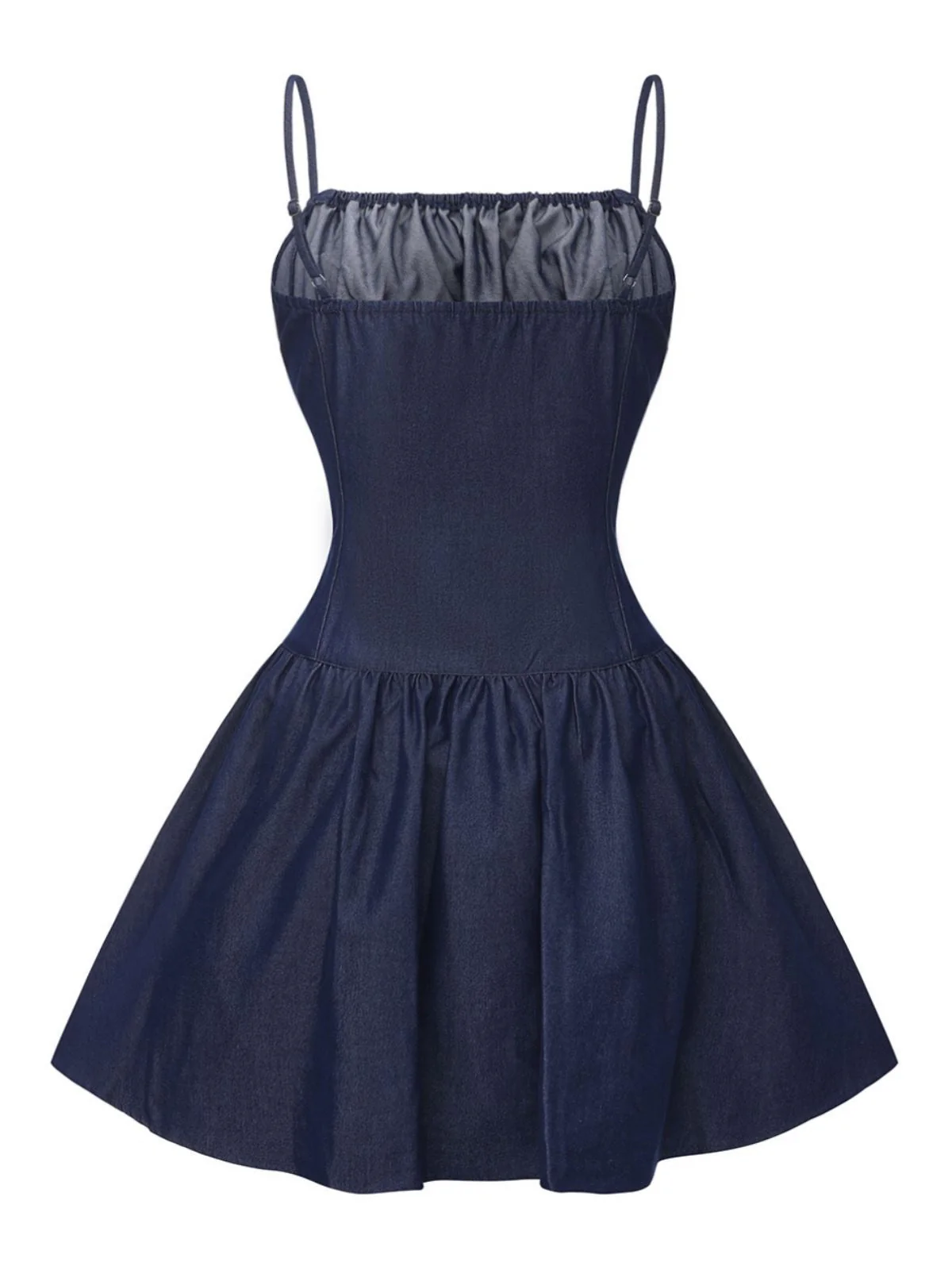 Mini-robe froncée bleue à bretelles spaghetti années 1960 - Image 3