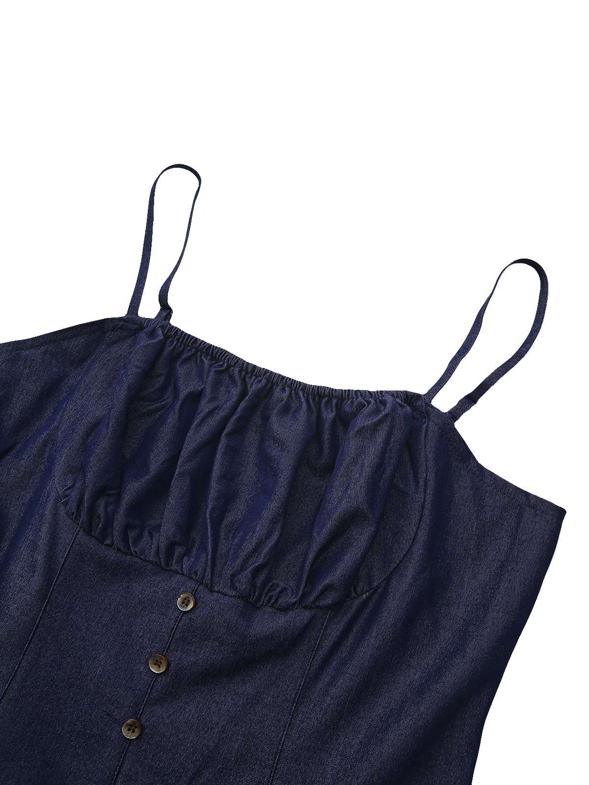 Mini-robe froncée bleue à bretelles spaghetti années 1960 - Image 4