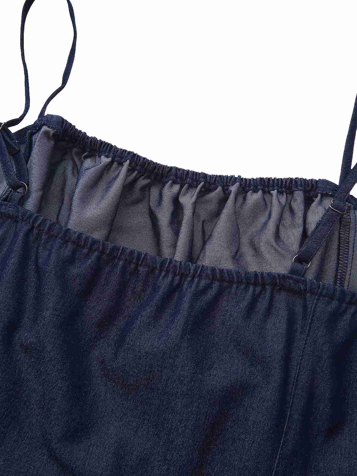 Mini-robe froncée bleue à bretelles spaghetti années 1960 - Image 5