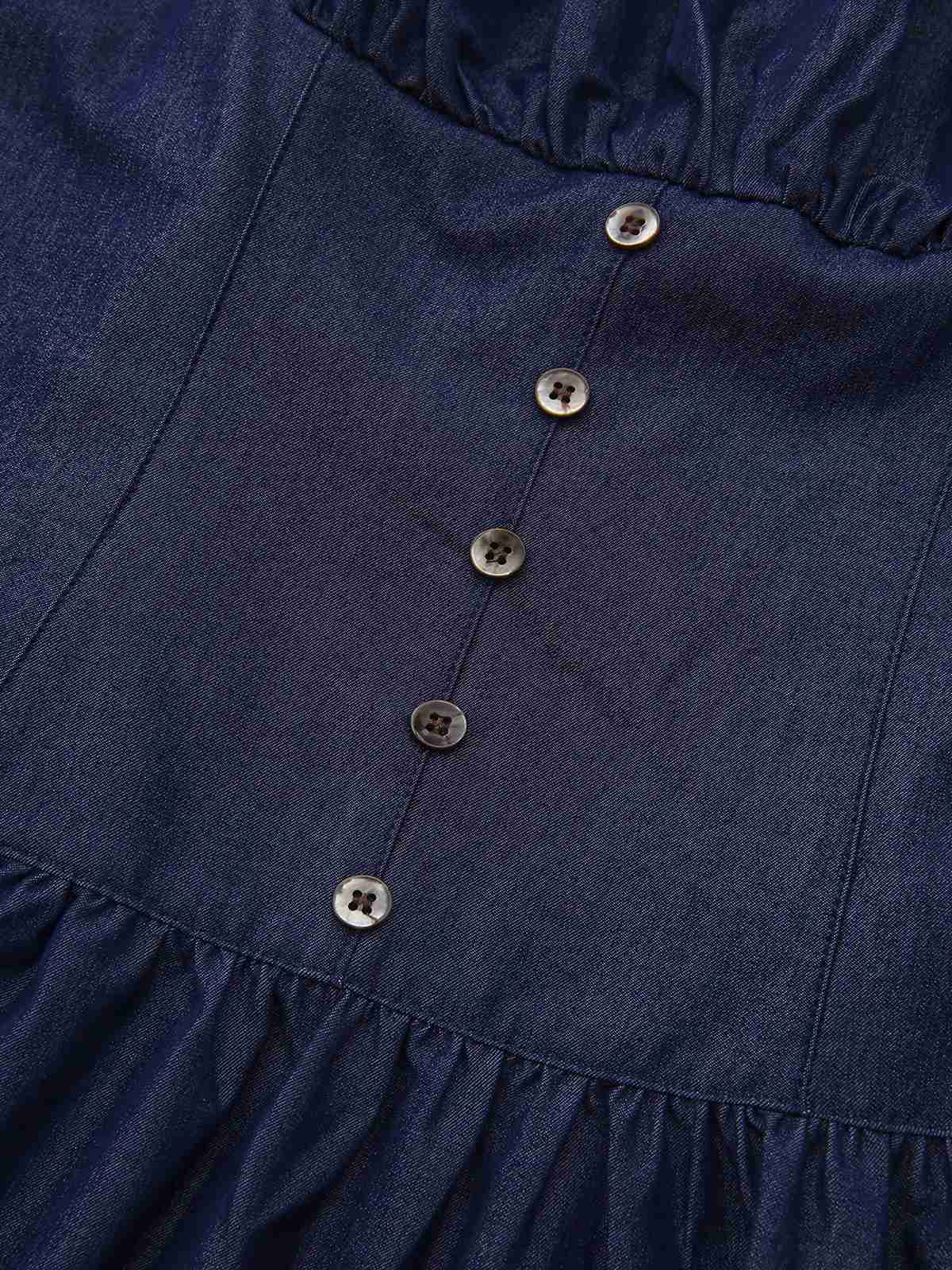 Mini-robe froncée bleue à bretelles spaghetti années 1960 - Image 6