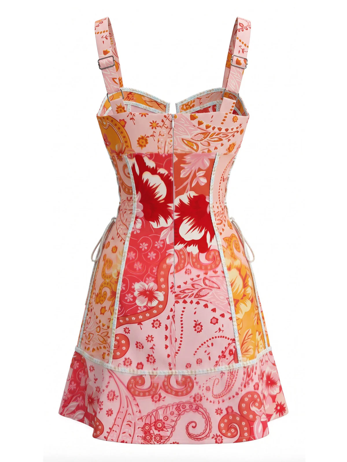 Mini Robe Imprimé Cachemire Lacé Rose Années 70 - Image 3