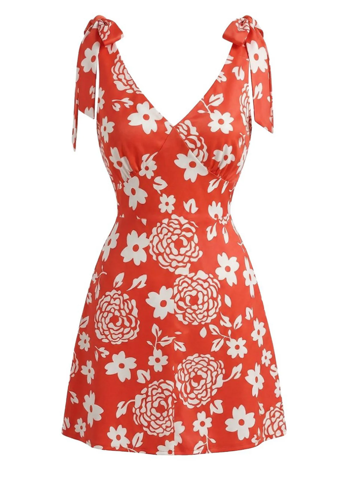 Mini Robe Orange Col V Florale à Bretelles Nouées Années 1970 - Image 2