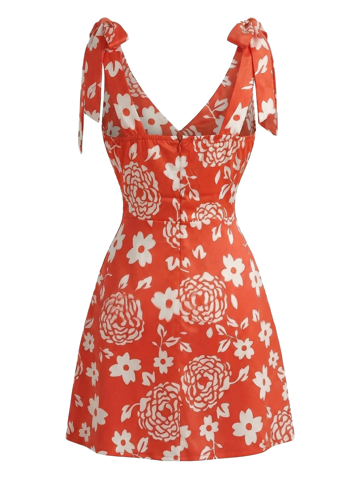 Mini Robe Orange Col V Florale à Bretelles Nouées Années 1970 - Image 3