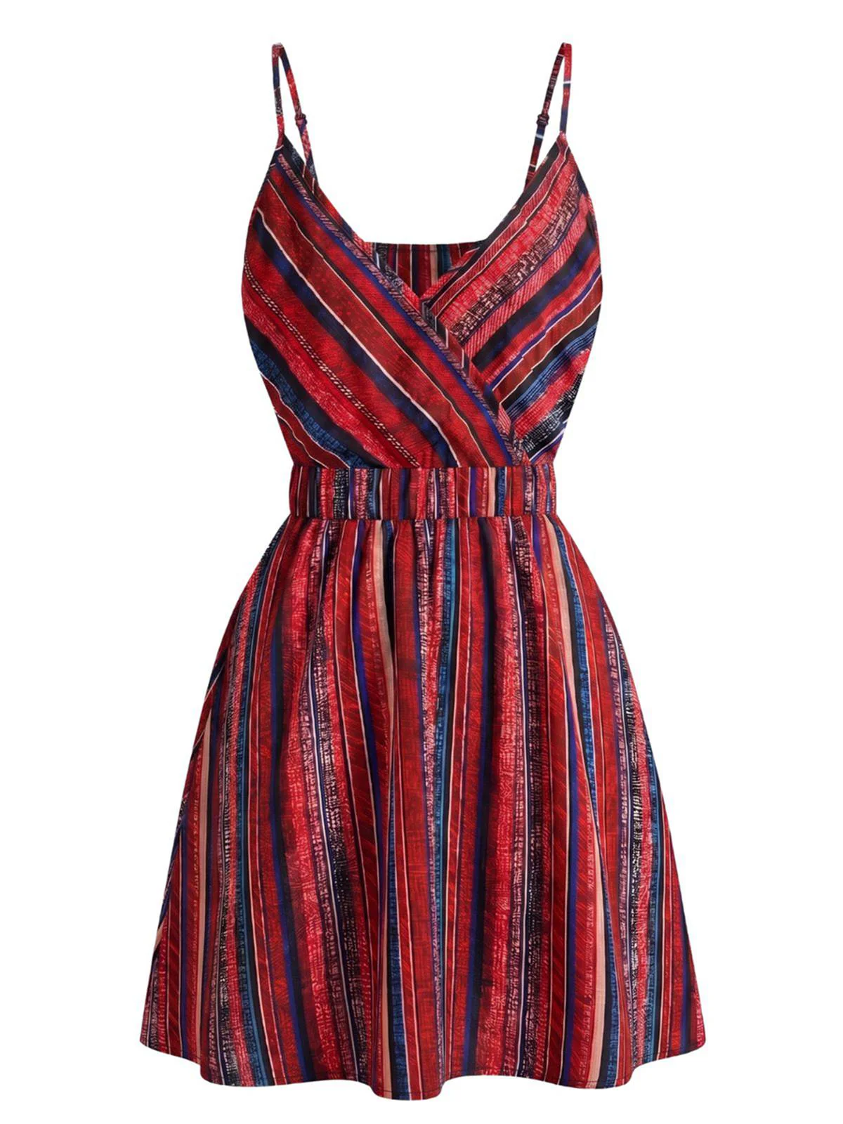 Mini-robe rayée bohème col V années 70 - Image 2