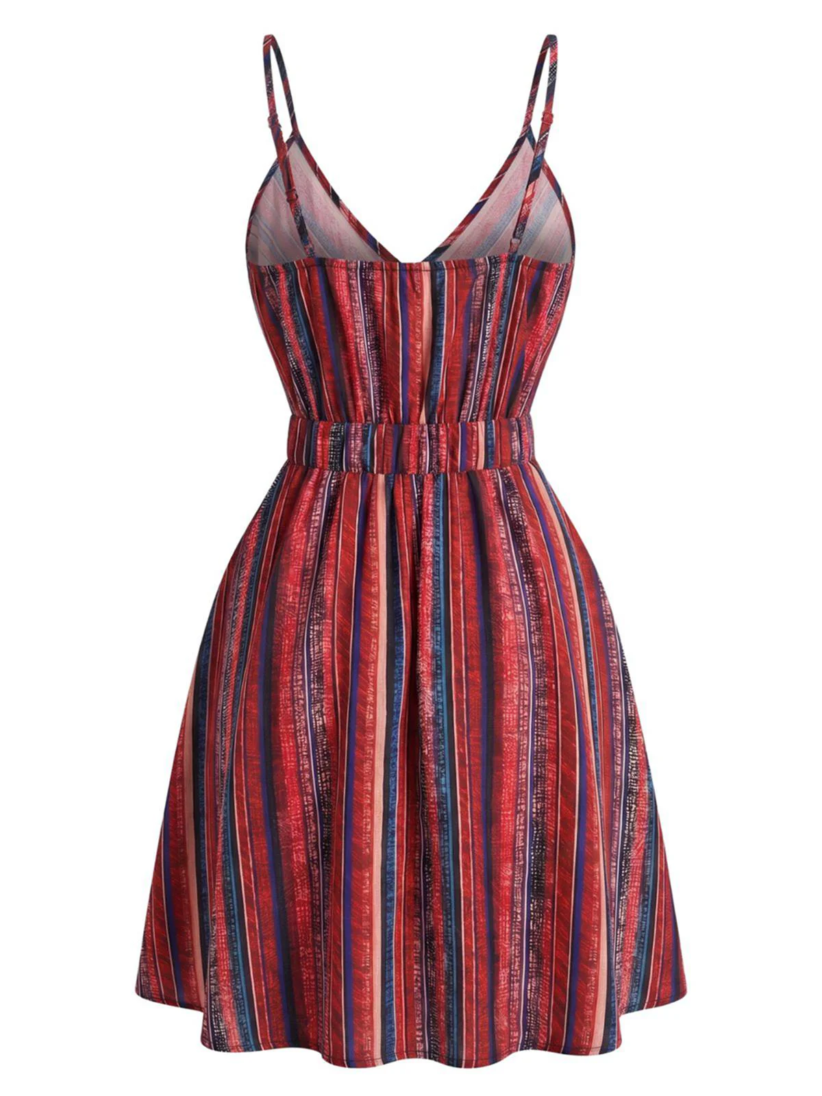 Mini-robe rayée bohème col V années 70 - Image 3