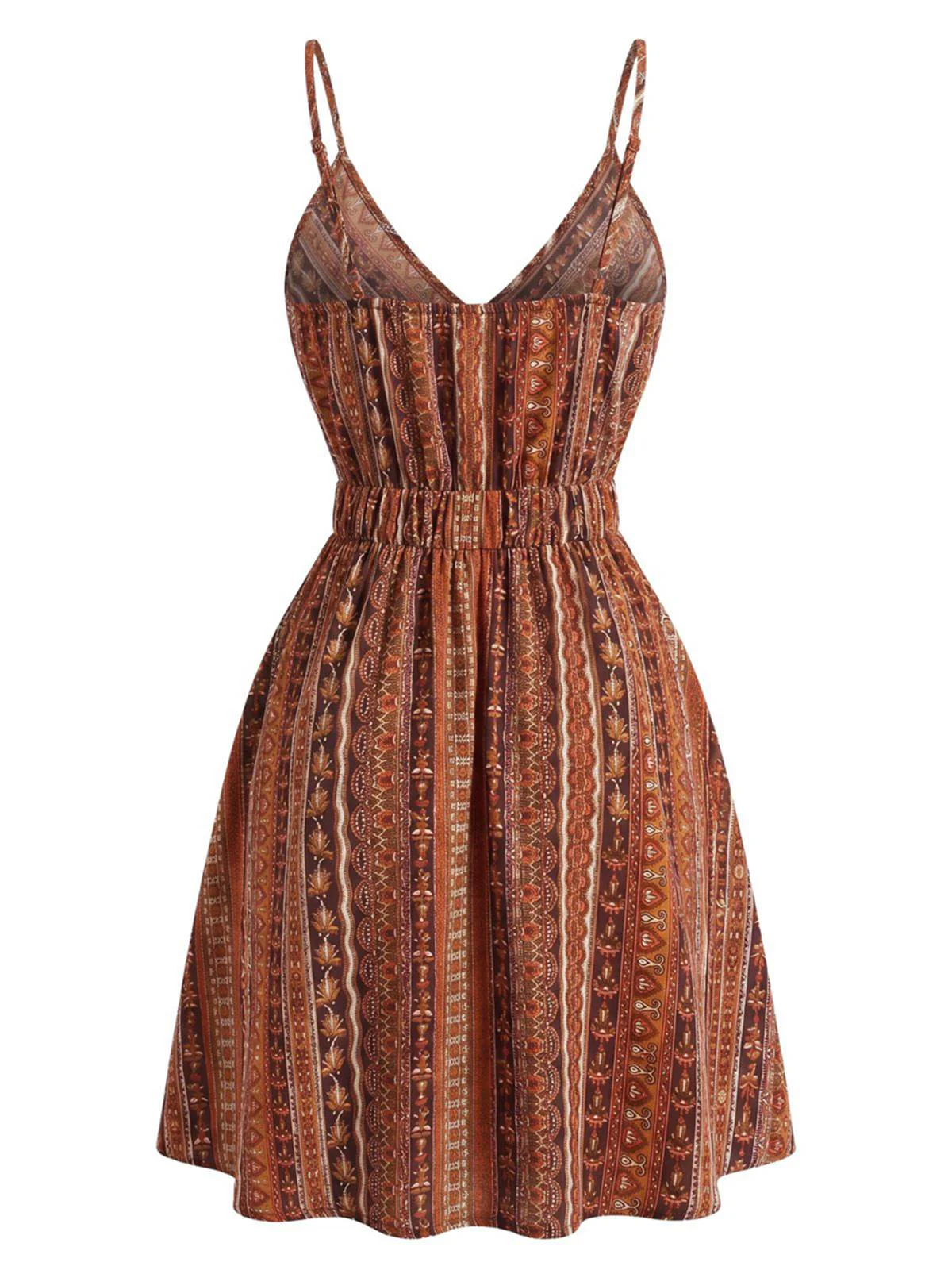 Mini-robe rayée bohème col V années 70 - Image 5