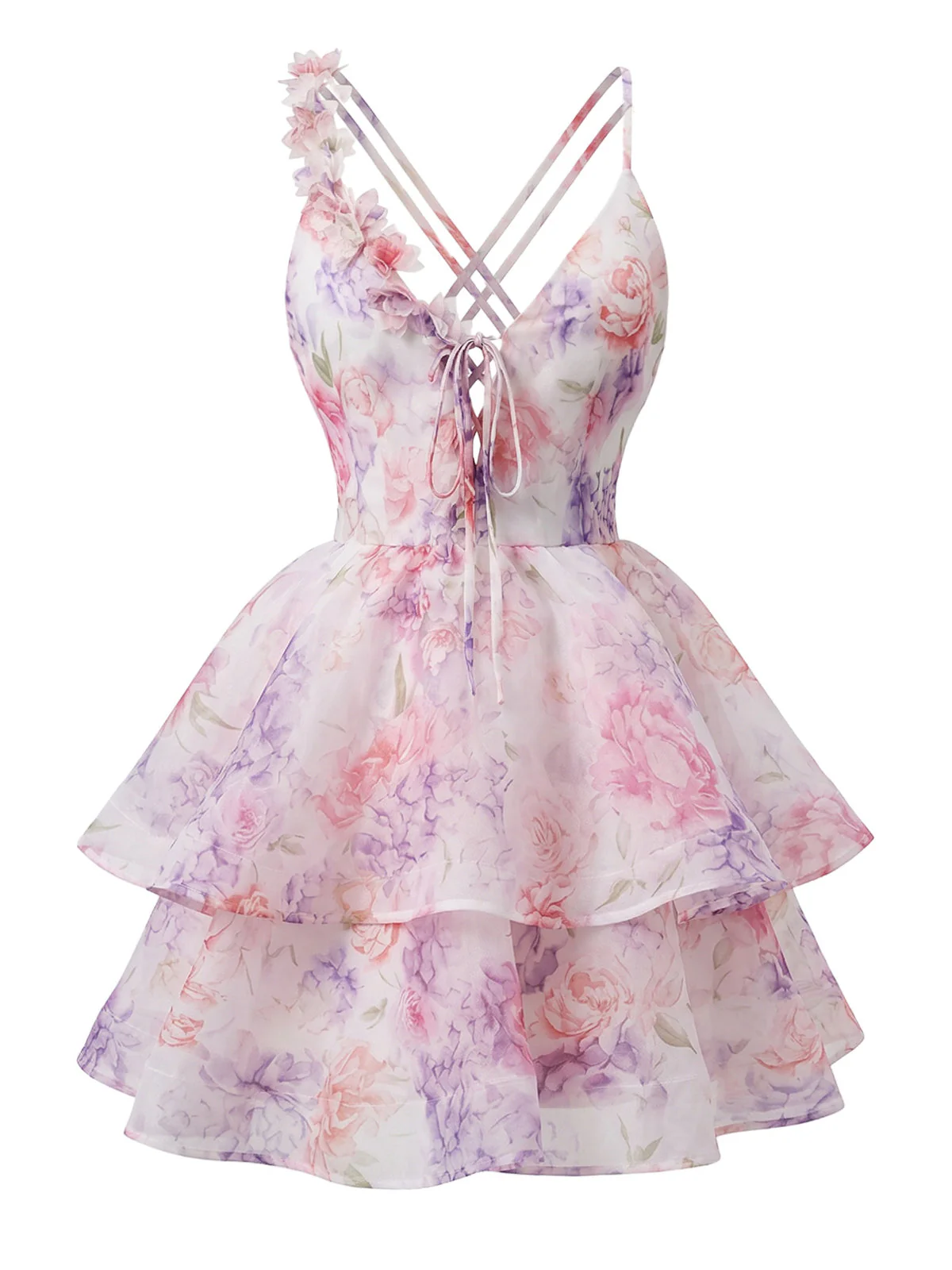 Mini Robe Rose Décolleté Fleurs 3D Dos Nu Années 60 - Image 2