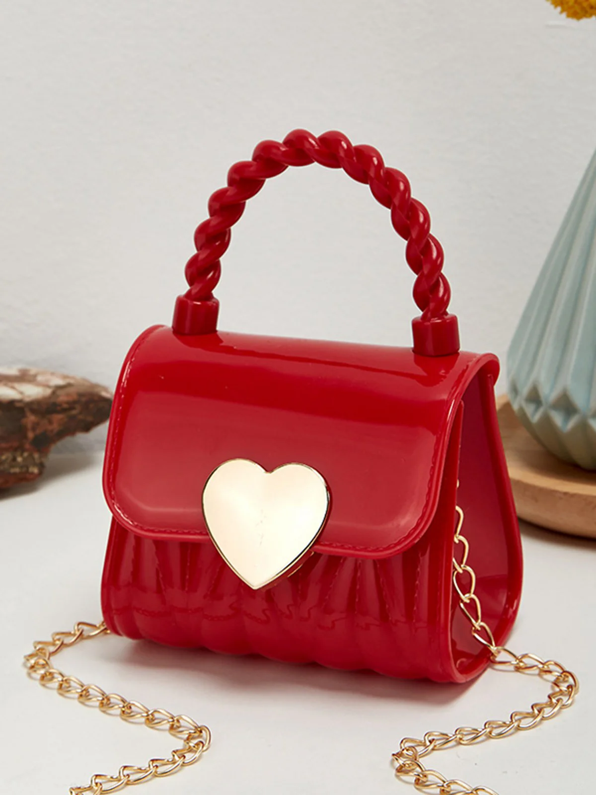 Mini-sac à main en cuir verni avec poignée à rabat en forme de cœur - Image 2