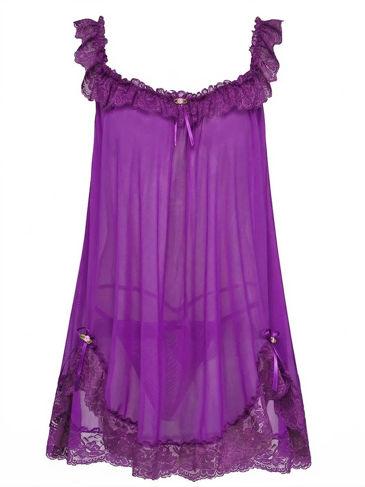 Nuisette babydoll en tulle transparent ornée de dentelle et de nœuds années 1950 - Image 10