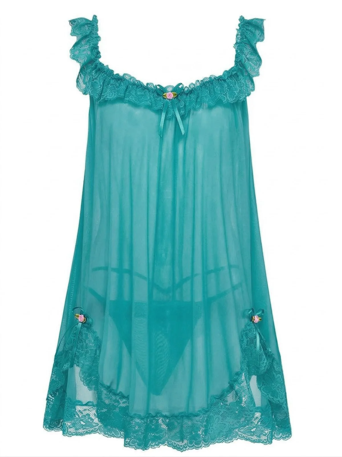 Nuisette babydoll en tulle transparent ornée de dentelle et de nœuds années 1950 - Image 8