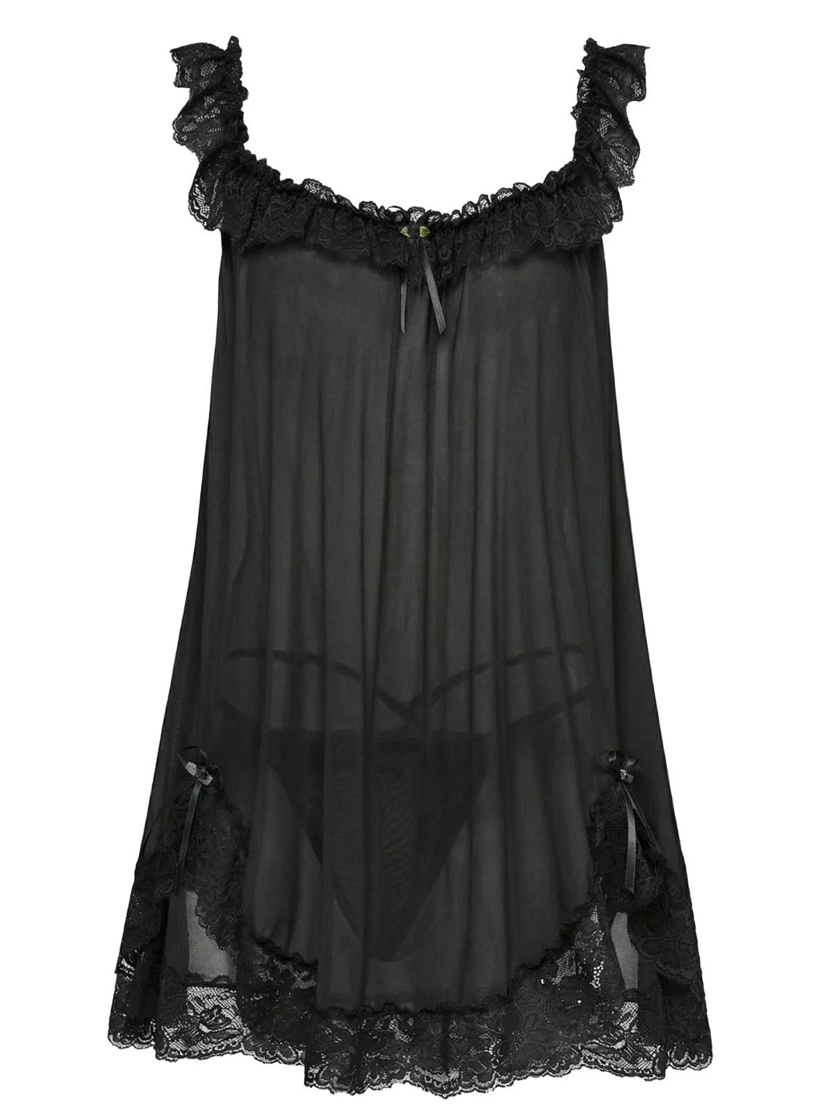 Nuisette babydoll en tulle transparent ornée de dentelle et de nœuds années 1950 - Image 6