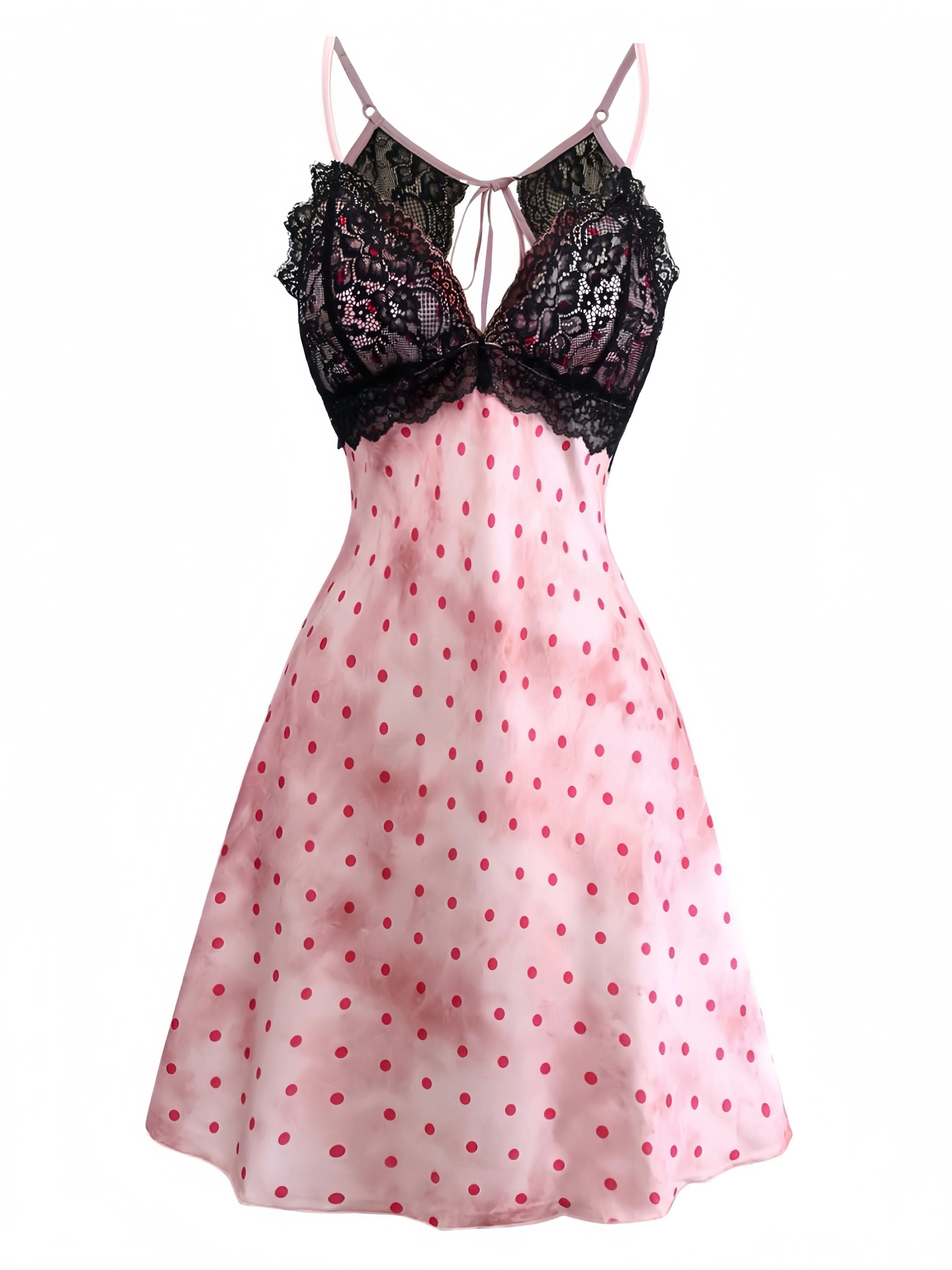 Nuisette dos nu en satin rose à pois et bordure en dentelle années 1940 - Image 2