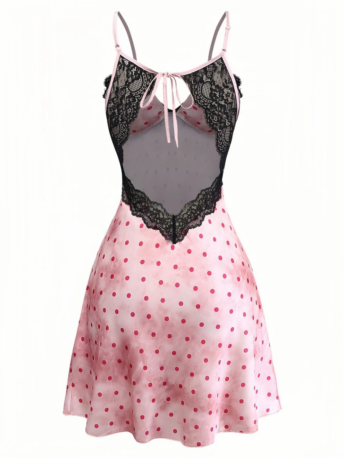 Nuisette dos nu en satin rose à pois et bordure en dentelle années 1940 - Image 3