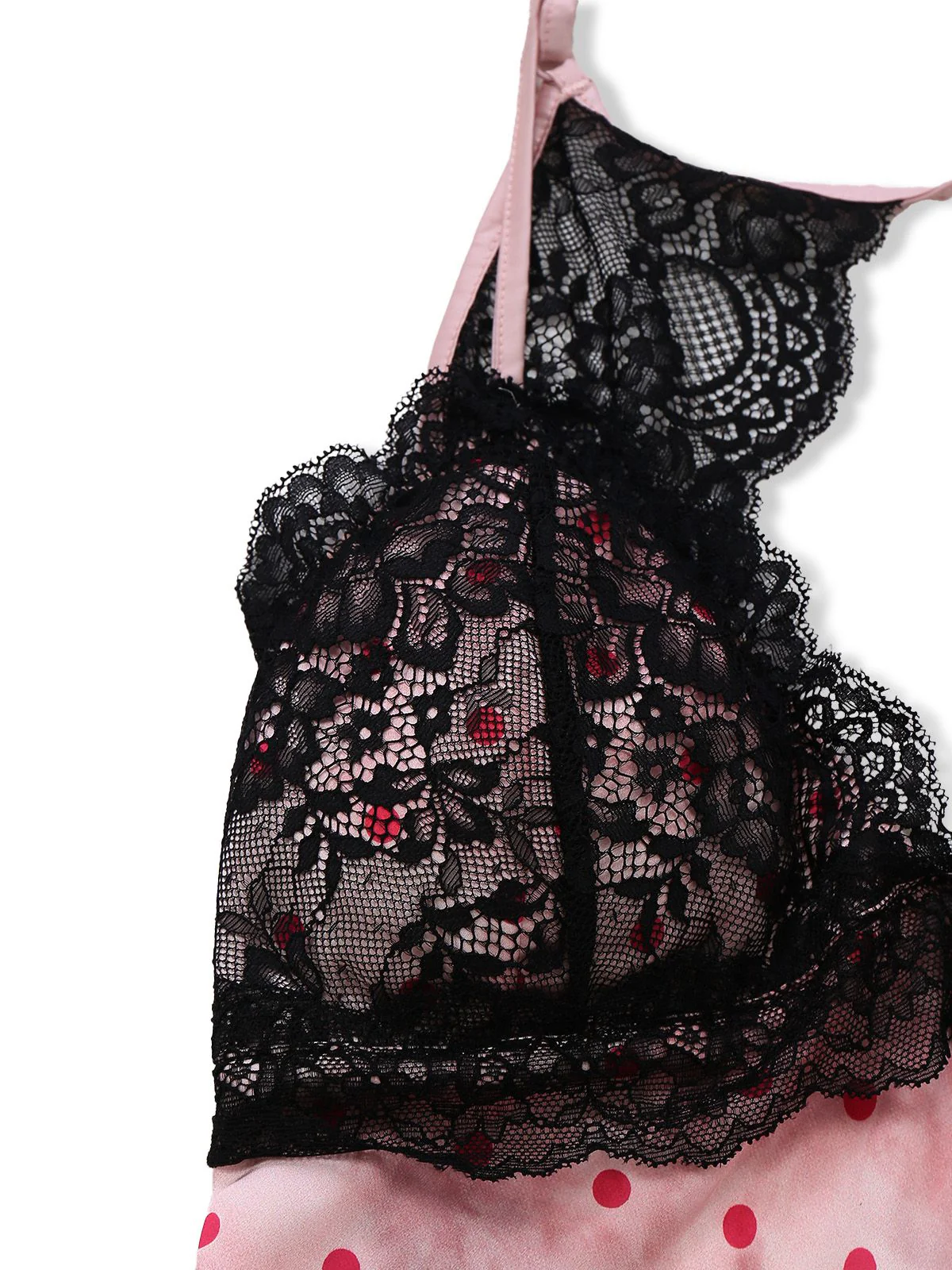 Nuisette dos nu en satin rose à pois et bordure en dentelle années 1940 - Image 5