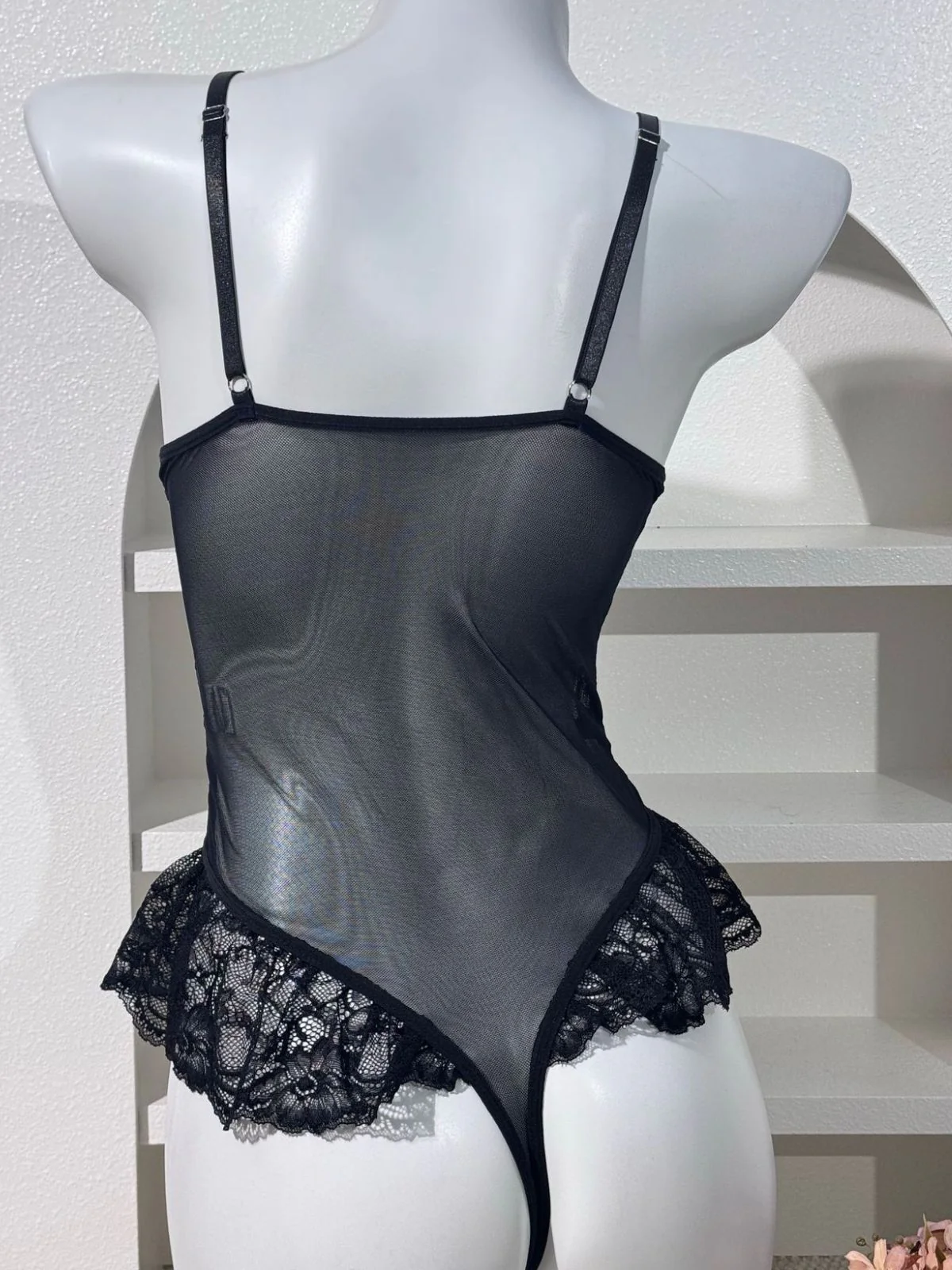 Nuisette Noir Lacé Transparent Dentelle Corset Années 1980 - Image 6