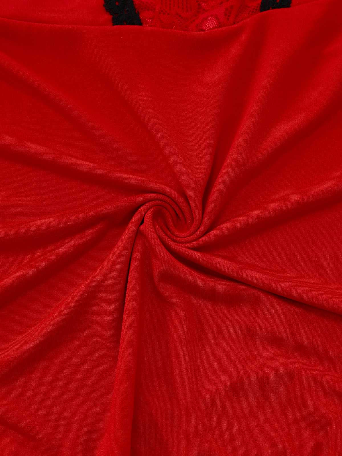 Nuisette rouge à fines bretelles et bordure en dentelle années 1940 - Image 4