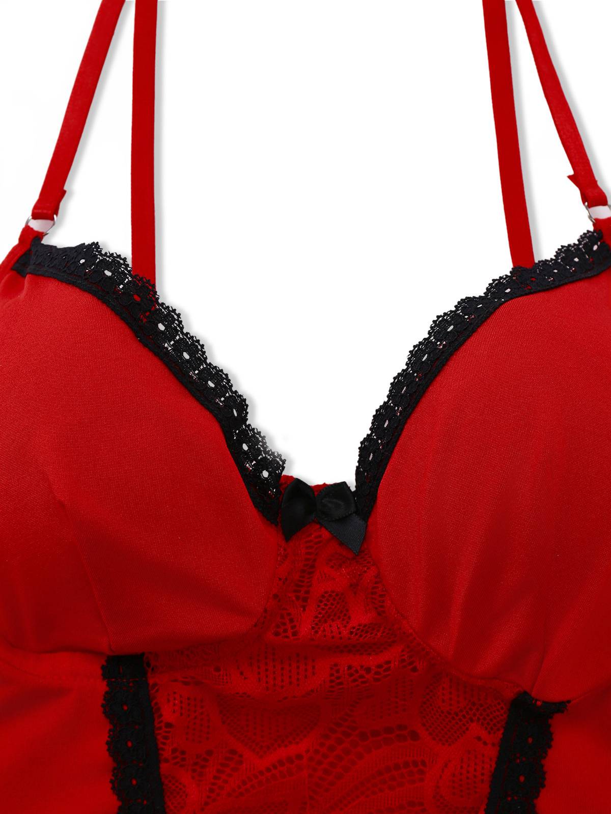 Nuisette rouge à fines bretelles et bordure en dentelle années 1940 - Image 7