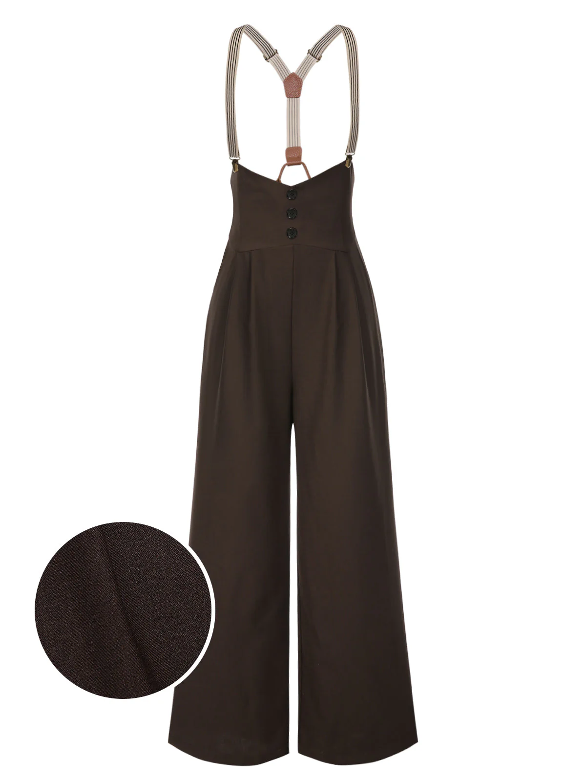 Pantalon à bretelles marron foncé à bretelles boutonné années 1950 - Image 3
