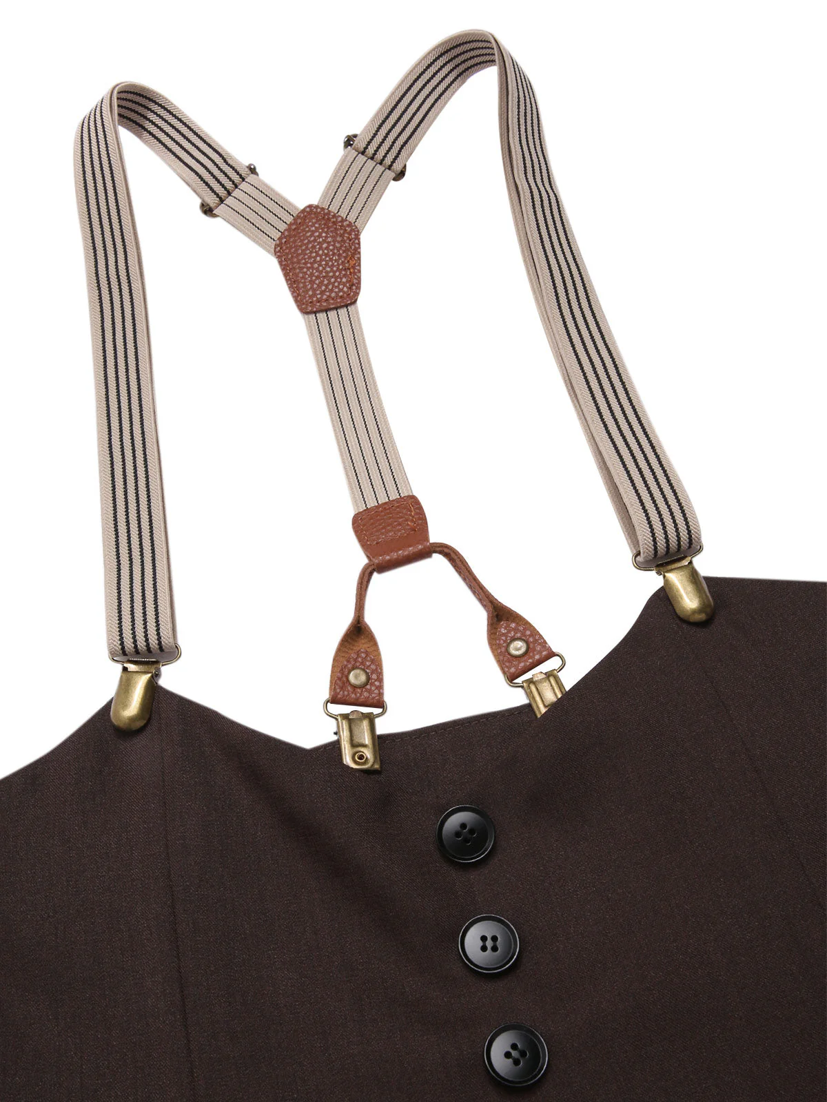 Pantalon à bretelles marron foncé à bretelles boutonné années 1950 - Image 7