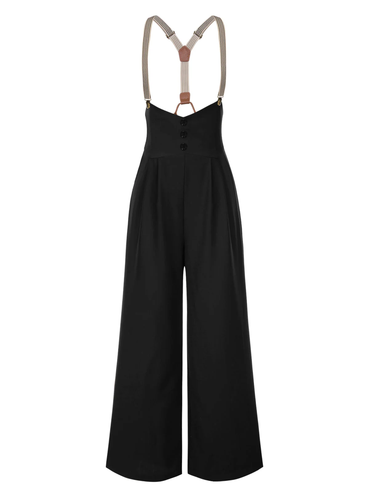 Pantalon à bretelles noire à bretelles boutonné années 1950