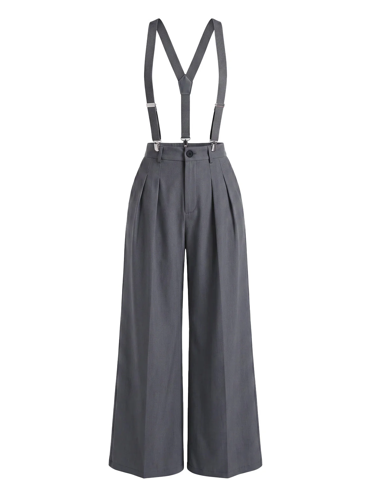 Pantalon gris taille haute plis et bretelles années 60 - Image 11