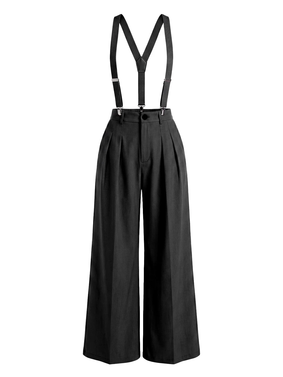 Pantalon gris taille haute plis et bretelles années 60 - Image 4