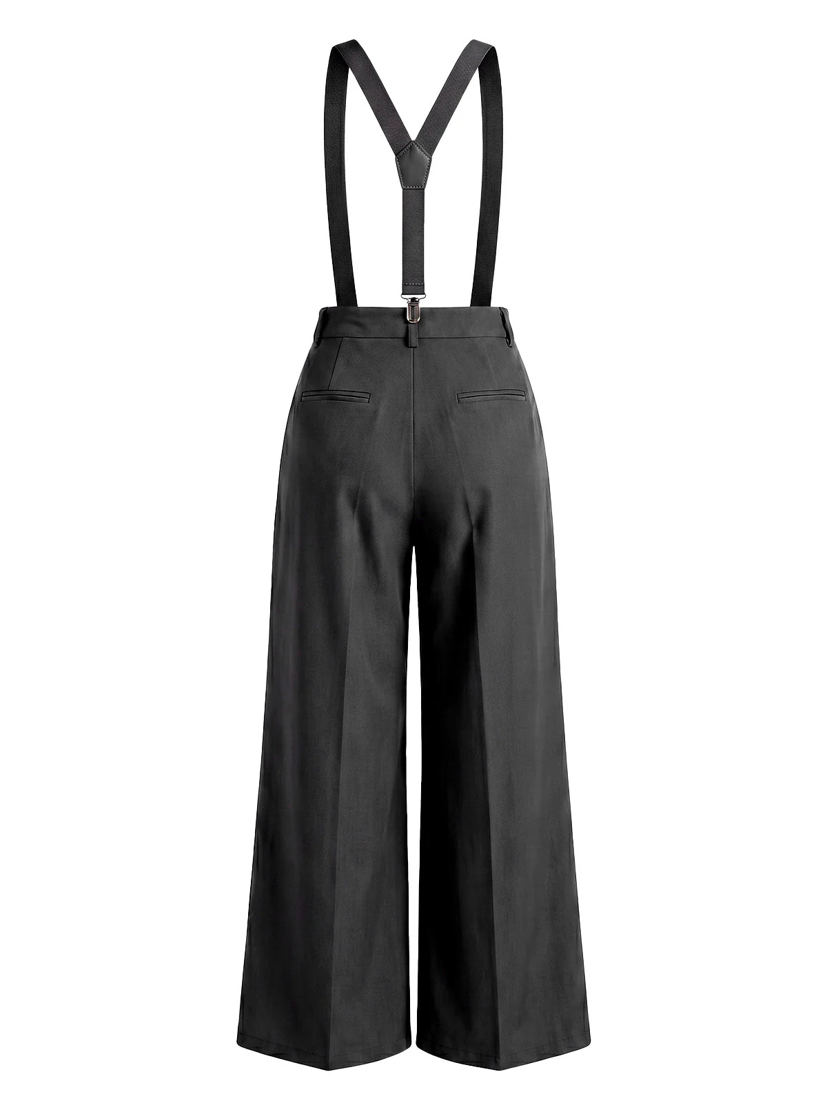 Pantalon gris taille haute plis et bretelles années 60 - Image 5
