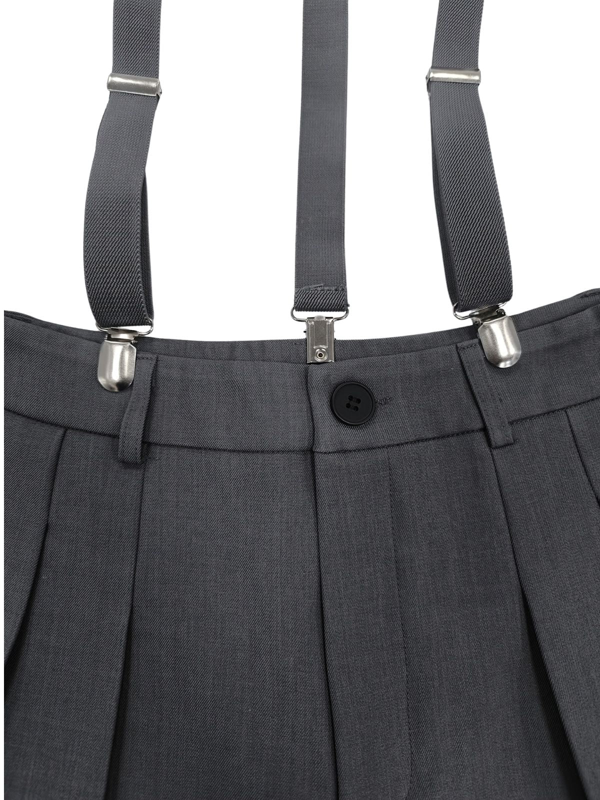 Pantalon gris taille haute plis et bretelles années 60 - Image 8