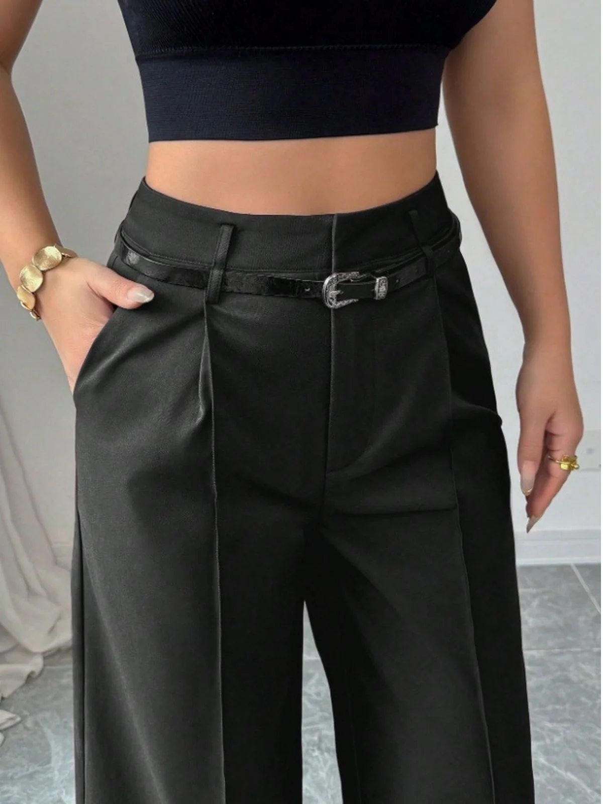 Pantalon large taille haute bordeaux des années 1960 - Image 8