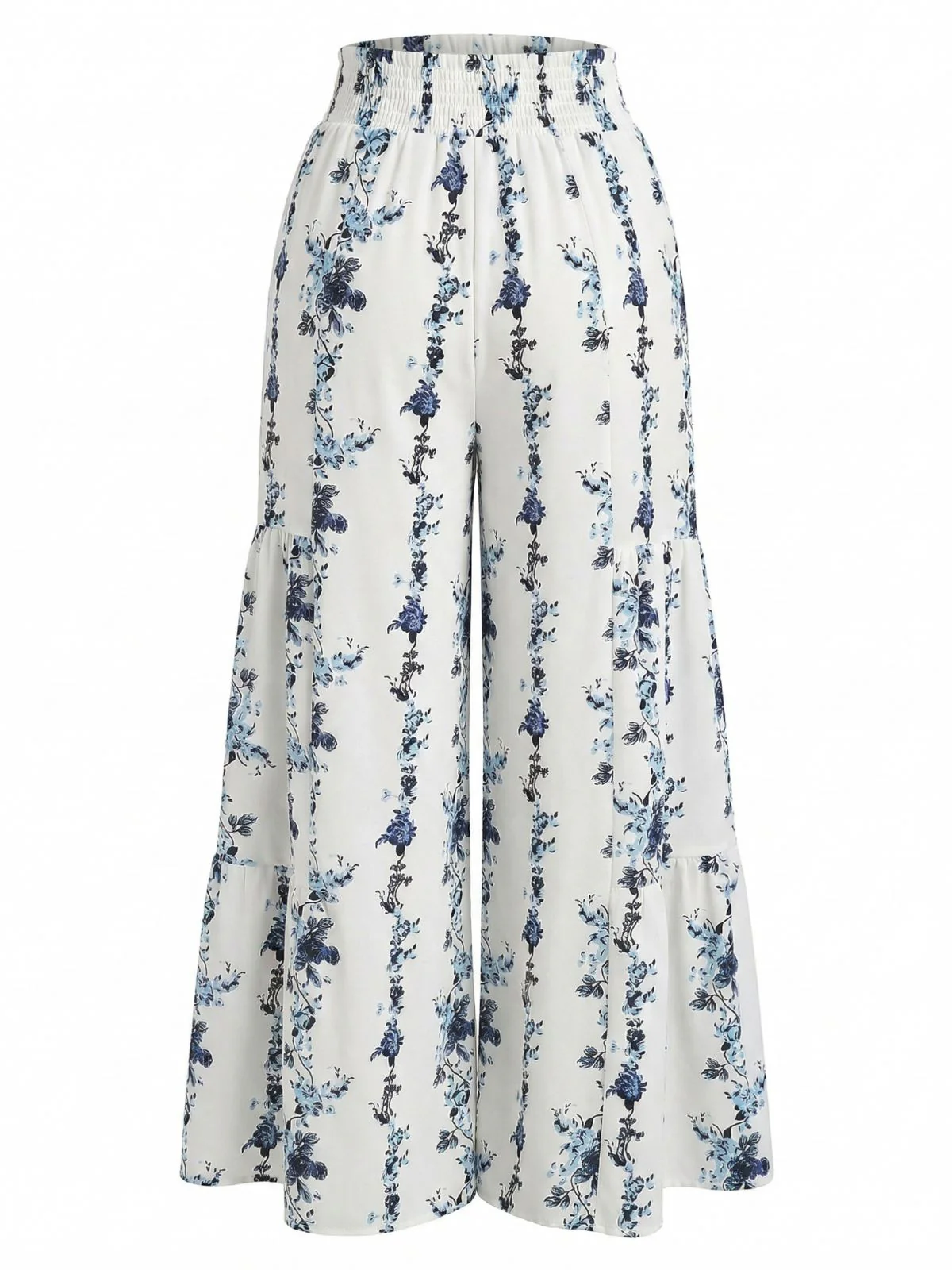 Pantalon Ourlet à Volants Bohème Fleur Bleu Années 70 - Image 2