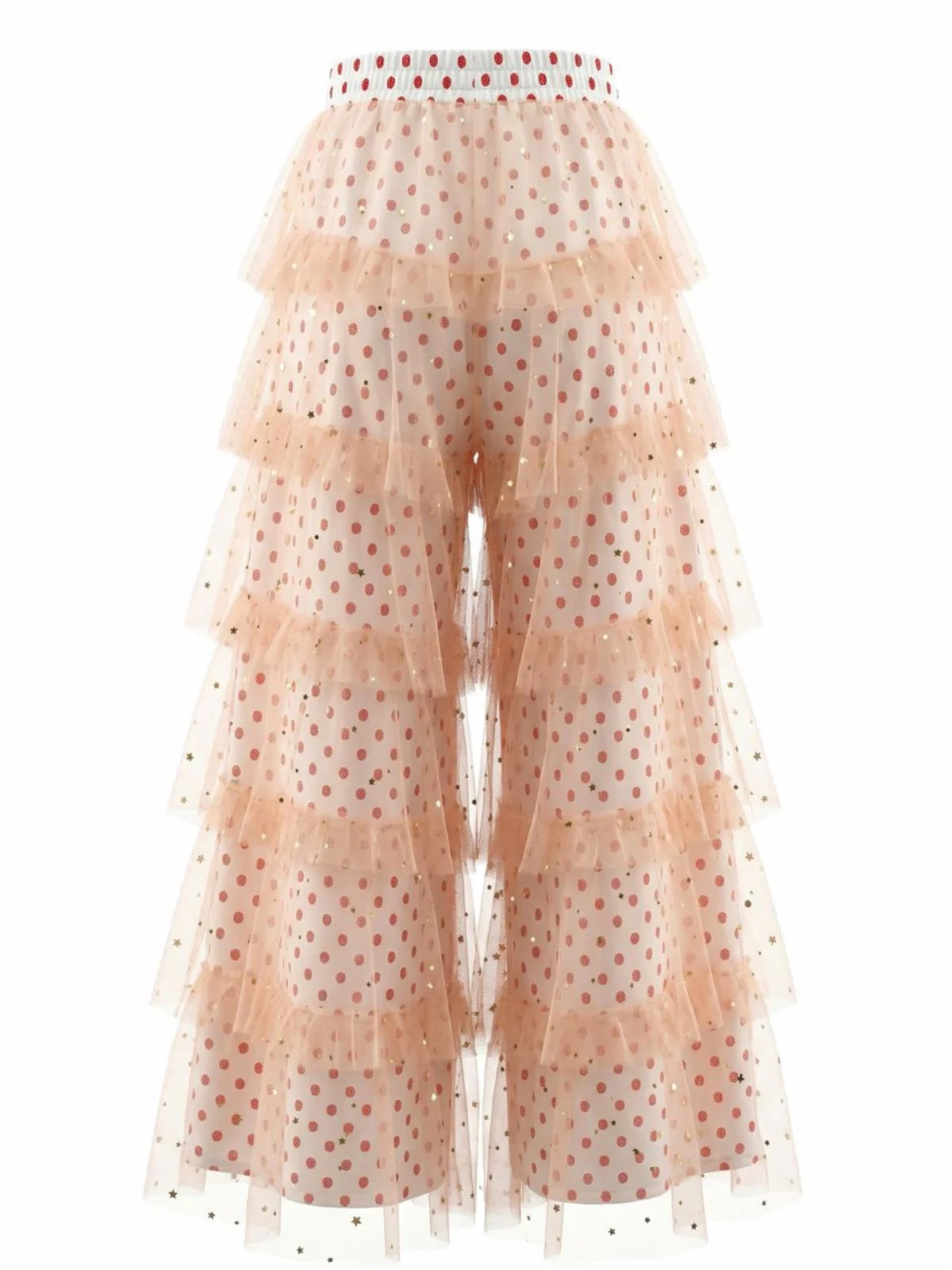 Pantalon rose pois tulle volants superposés années 70 - Image 2