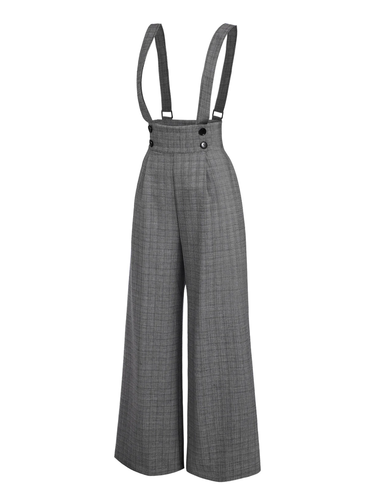 Pantalon salopette boutonné à carreaux Glen gris des années 40 - Image 3
