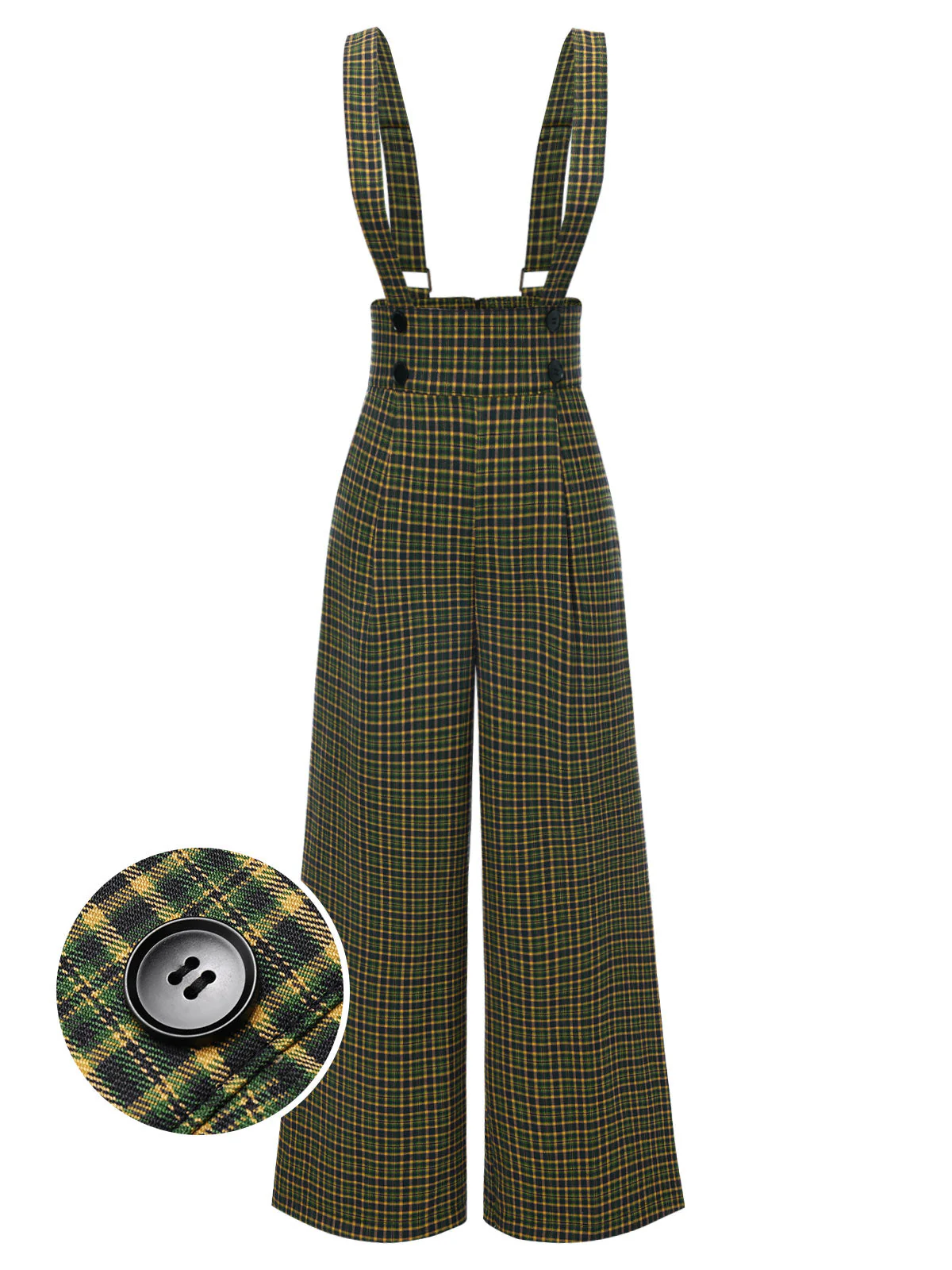 Pantalon salopette boutonné à carreaux Glen gris des années 40 - Image 8