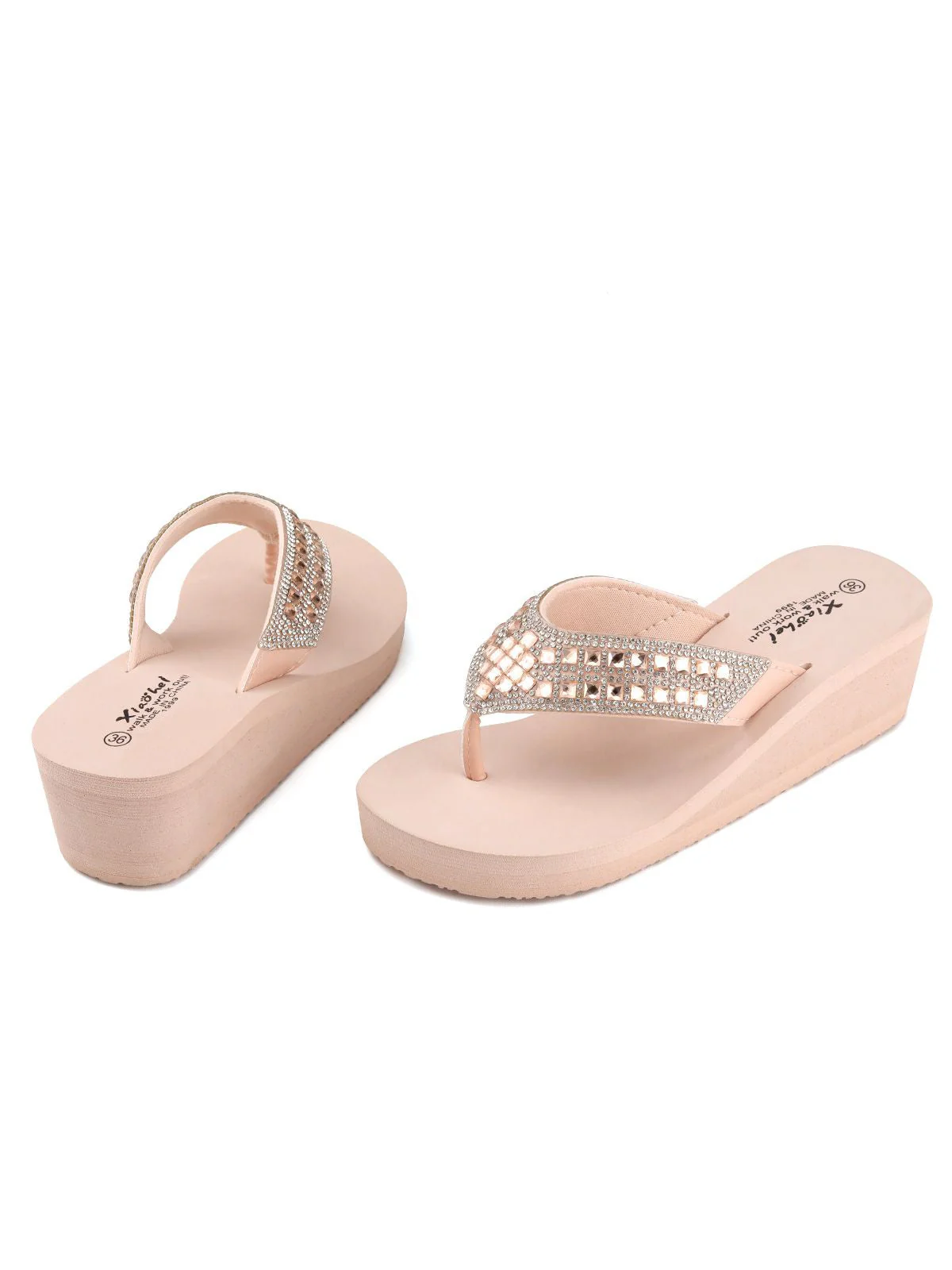 Pantoufles tongs compensées en strass - Image 3