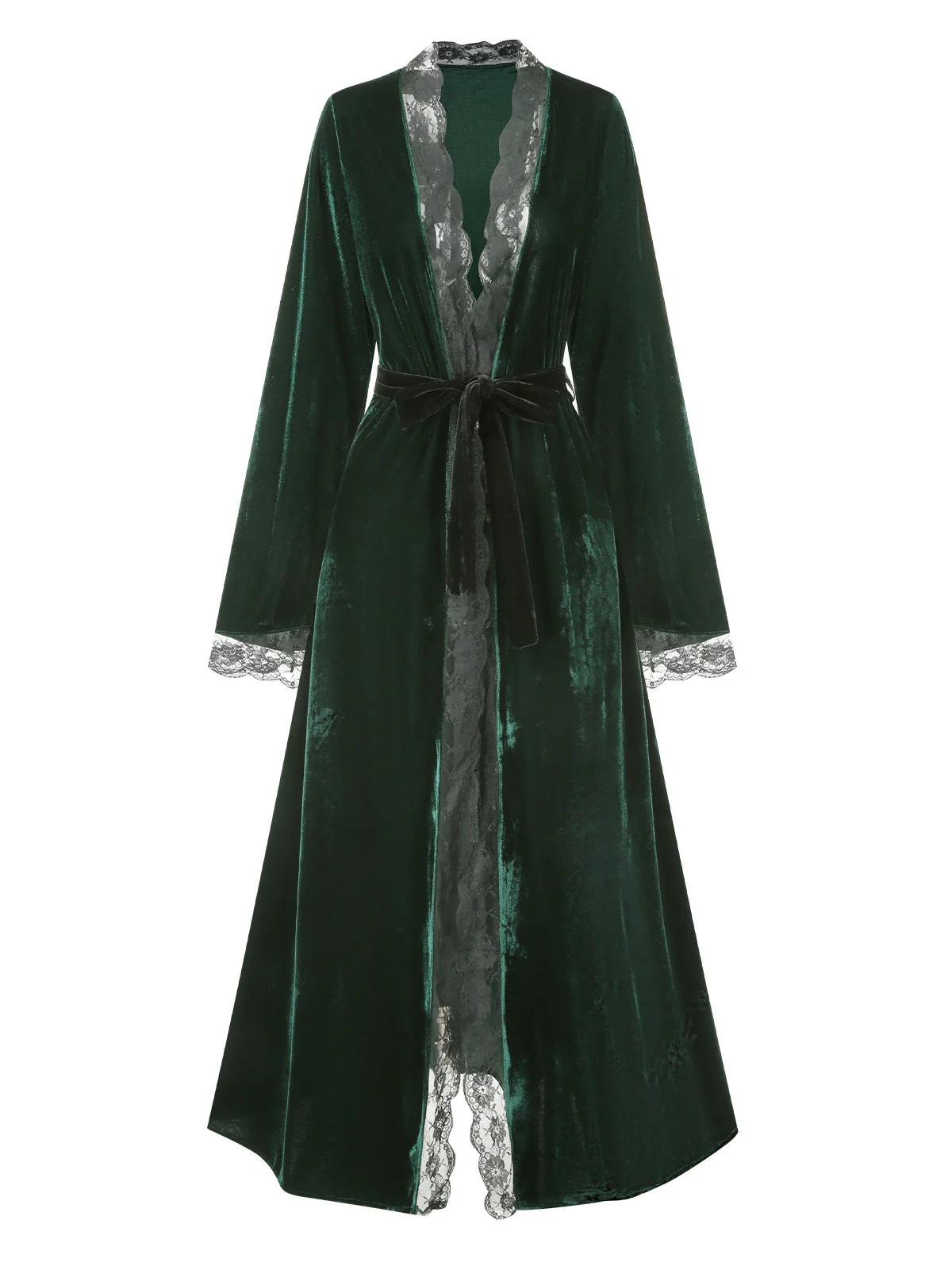 Peignoir de nuit en velours avec bordure en dentelle des années 1970 - Image 10