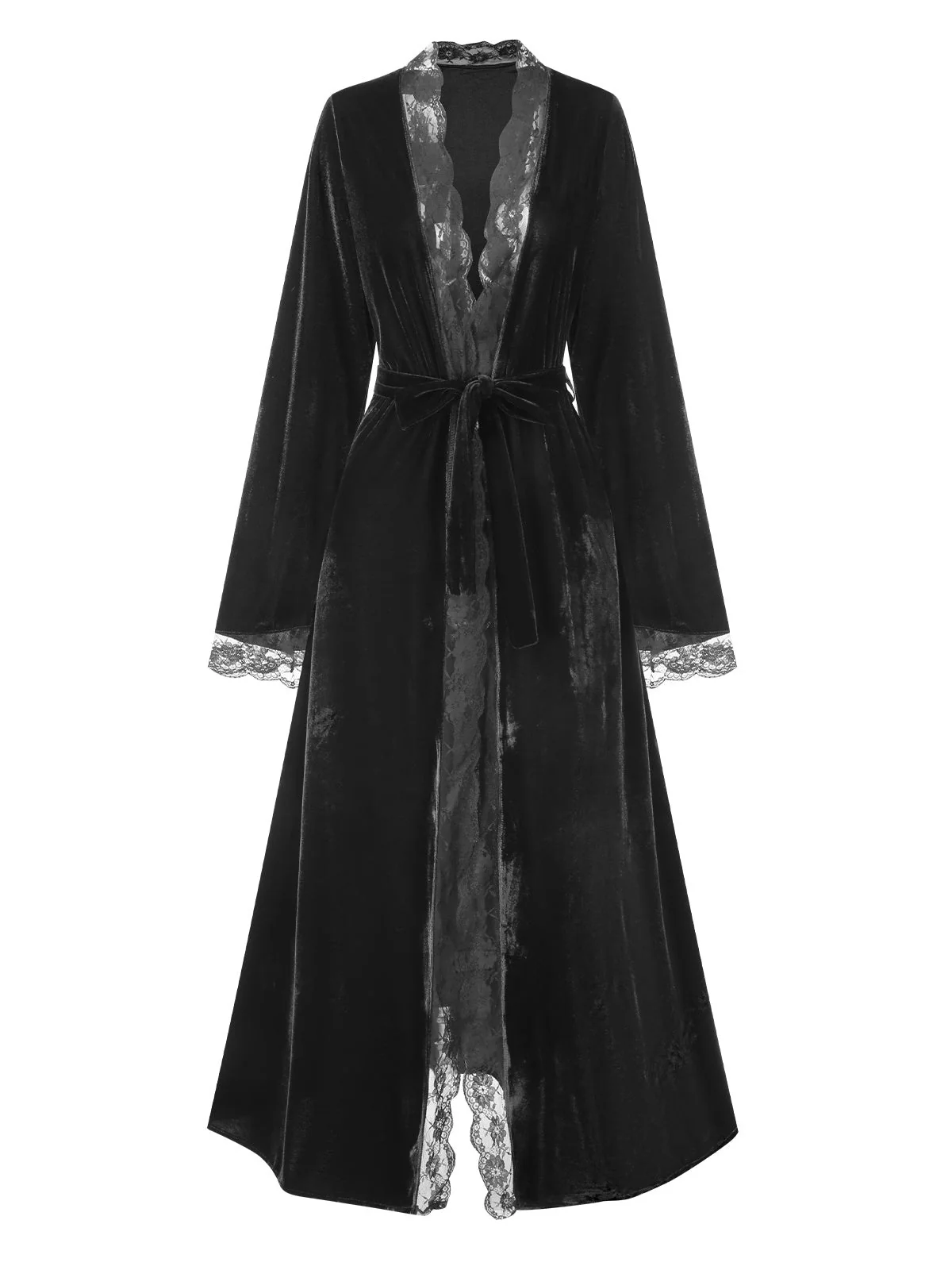 Peignoir de nuit en velours avec bordure en dentelle des années 1970 - Image 6