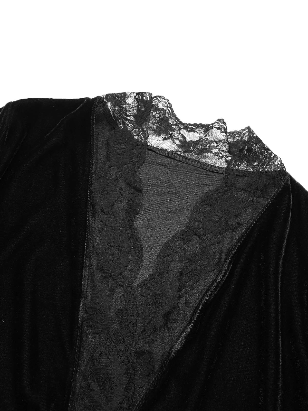 Peignoir de nuit en velours avec bordure en dentelle des années 1970 - Image 8