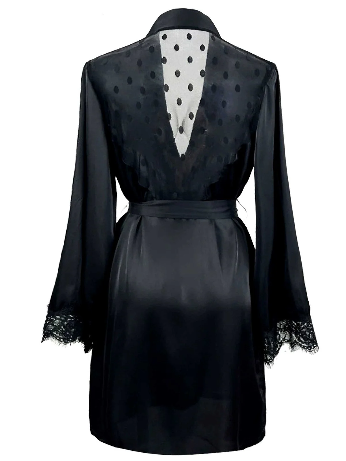 Peignoir de nuit noire en satin et dentelle pois années 1930 - Image 2