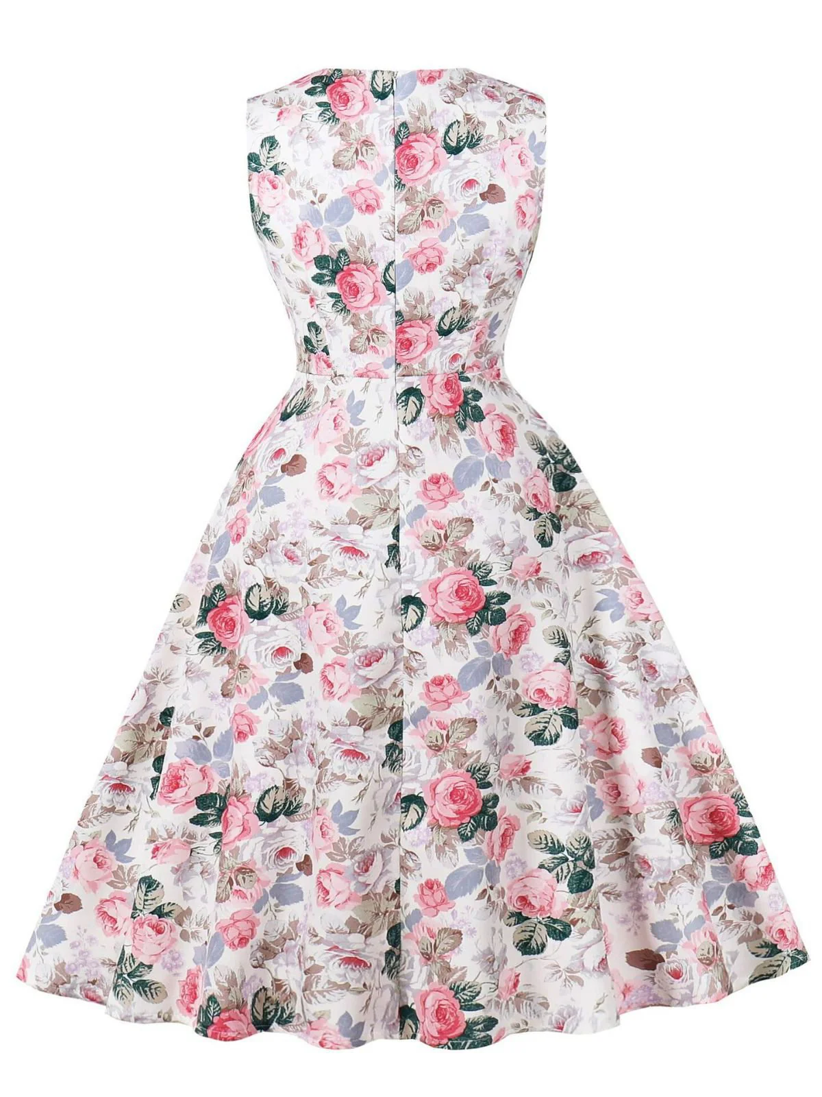 Robe trapèze rose motif fleurs et col en cœur des années 1950 - Image 2