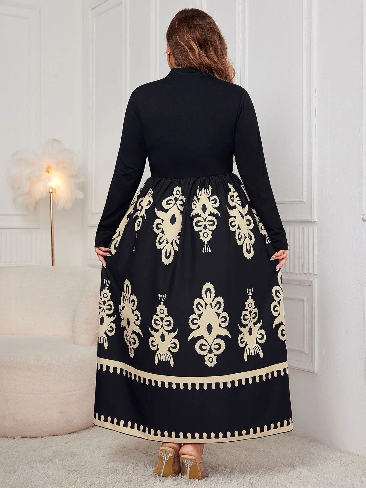 [Grande taille] Robe patchwork à imprimé géométrique des années 1950 - Image 4