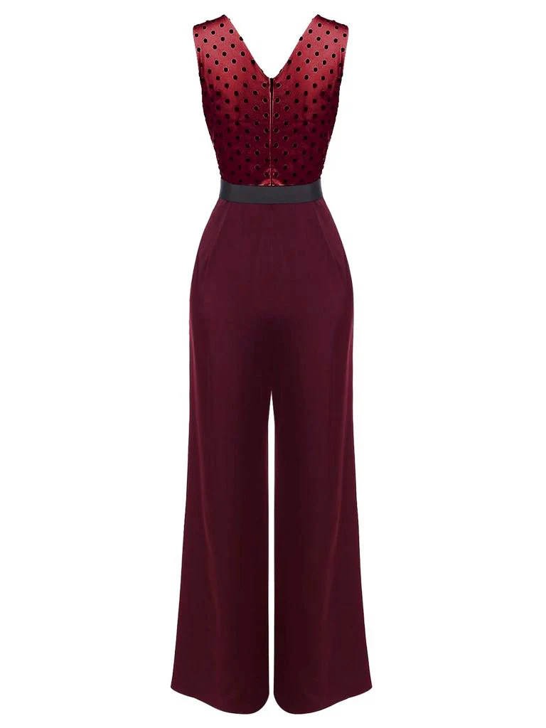 Combinaison Ceinture à Pois Vin Rouge Années 50 - Image 3