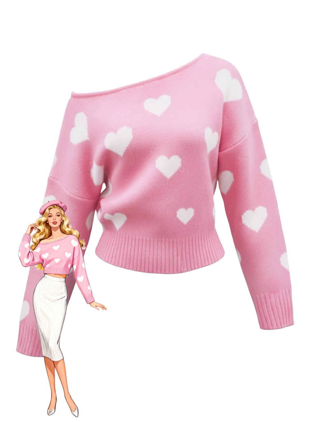 Pull à épaules obliques et motif flocon de neige de Noël des années 1970 - Image 7