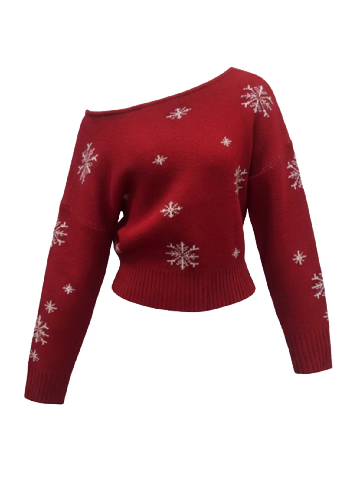Pull à épaules obliques et motif flocon de neige de Noël des années 1970 - Image 2