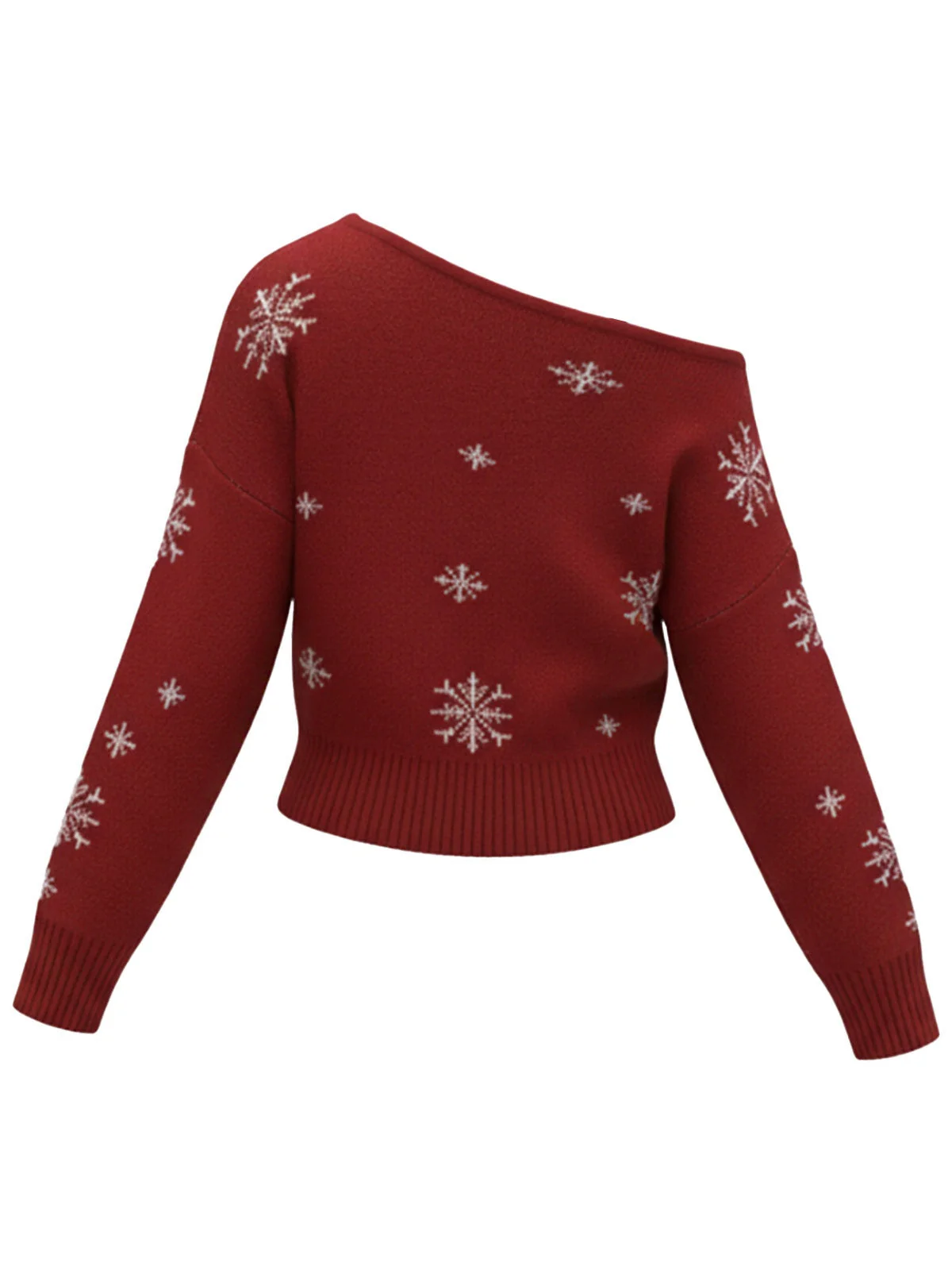 Pull à épaules obliques et motif flocon de neige de Noël des années 1970 - Image 3